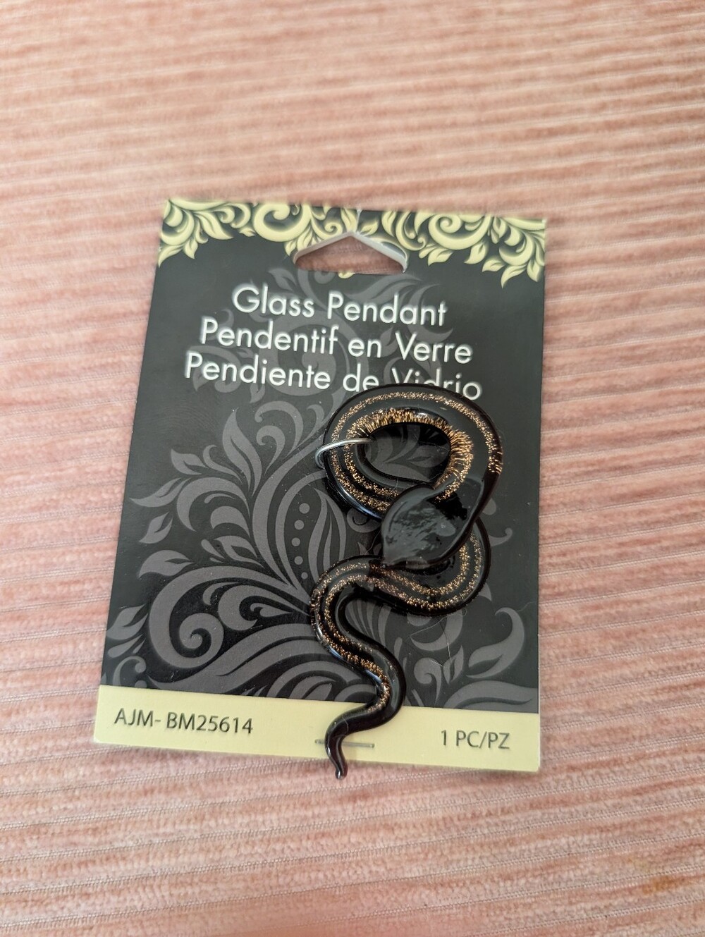 Black Glass Snake Pendant Charm